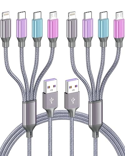 4 in 1 Multi Charging Cable 4ft 2 Pack,Braided MFi Certified Charger Cable | Nylon Braided iPhone Charger,Universal Phone Cord with Type-C,Micro USB,IP for iPhone17-5/Android