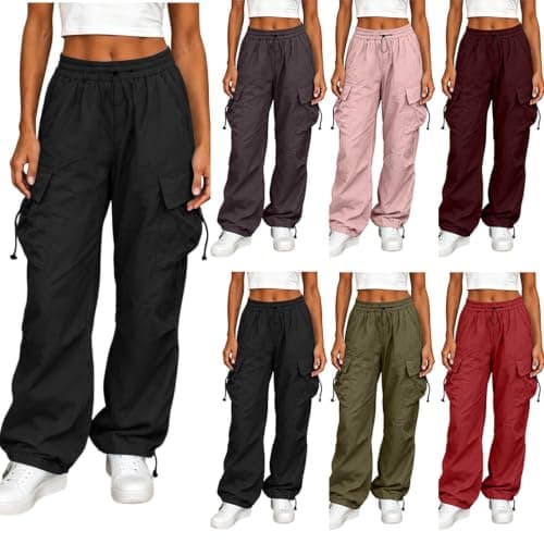 Women's Cargo Pants Drawstring Waist Wide Leg Utility Work Trousers