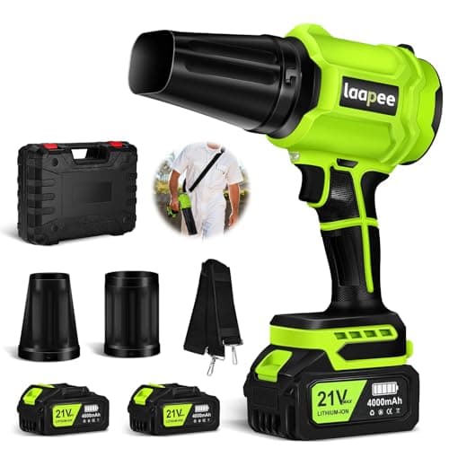 Leaf Blower Cordless Handheld Blower with 2x4.0Ah Batteries and Charger | Small Lightweight Blowers for Lawn Care,Leaves ,Dust,Patio,Car Cleaning,Battery Powered Snow Blower 2 Extended Nozzles