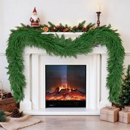 2Pcs 6FT Christmas Garland,Artificial Norfolk Pine Garland | Upgraded 70 Branches Real Touch Christmas Greenery for Mantle Fireplace Table Indoor Outdoor Holiday Christmas Decorations