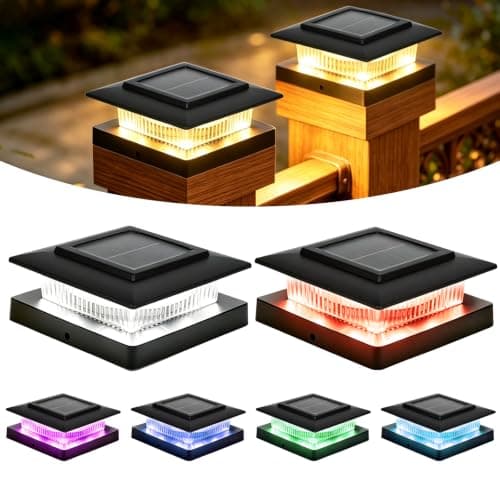 4x4 Post Solar Lights, 13 Lighting Modes RGB Solar Post Cap Lights Outdoor | 8 LED IP44 Waterproof Color Changing Solar Deck Lights, for 4x4 3.5x3.5 Wood/Vinyl Fence Post
