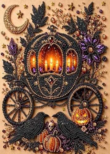 MRMIOOM Halloween Pearl Diamond Painting Kits for Adults, 5D DIY Special Shape Diamond Art Kits for Beginners, Crystal Rhinestones Dot Gem Art Easy, Home Wall Decor 12x16 Inch