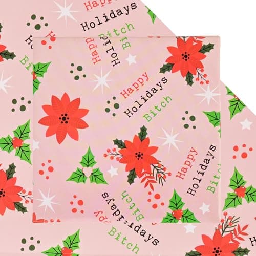 Dtiafu Funny Wrapping Paper Rude Xmas Style - Happy Holiday Bixxh - Pink Holiday Wrapping Paper Adult - Perfect for Girlfriend Women - Inappropriate Gift Wrap - 20 x 28 Inch Per Sheet (6 Pcs)