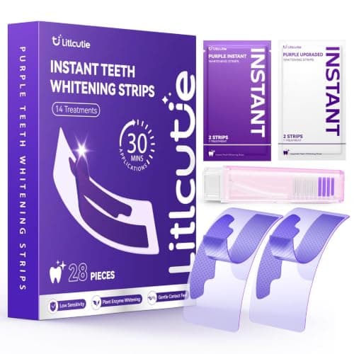 Litlcutie Purple Teeth Whitening Strips 14-Day Whitening Kit | 28 Strips Total,Color Correction & Whitening, Enamel Safe Low-Sensitivity, 30Min Stain Treatment, Non-Slip