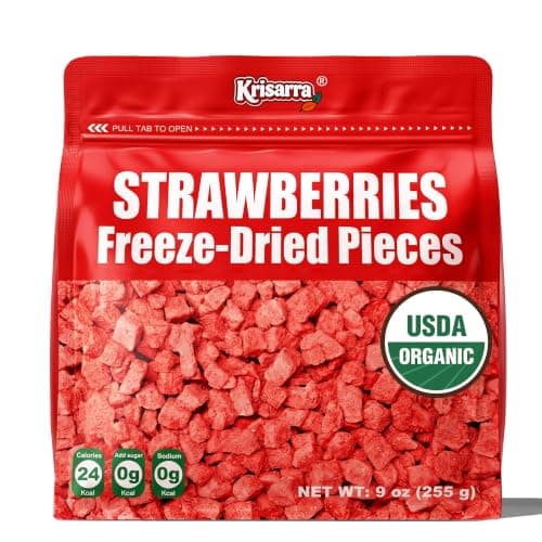 Organic Freeze Dried Strawberries Pieces, Dehydrated Strawberry Sugar Free | No Additives Vegan, Crispy Dry Strawberry Bits Natural Flavorful Crunchy Fruit for Cake Baking, Drinks Topping and Yogurt 9oz