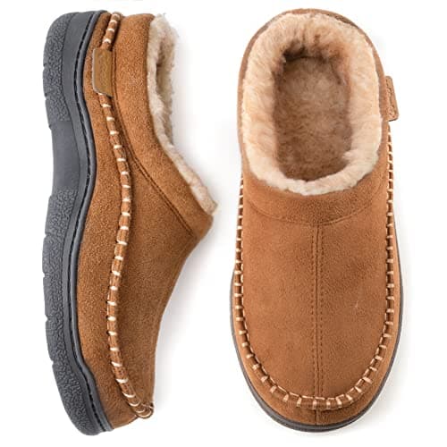 Zigzagger Men's Slip On Moccasin Slippers Indoor Outdoor | Birthday Gifts,Indoor/Outdoor, Warm Fuzzy Comfy, Fluffy Wide Loafer,Machine Washable,Hard Soled,Western