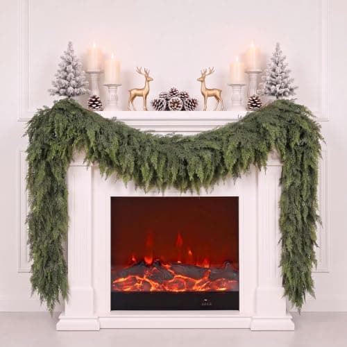 9FT Christmas Garland,Artificial Cedar Garland for Christmas Decorations | Upgraded 180 Branches Real Touch Christmas Greenery for Mantle Fireplace Table Stairs Indoor Outdoor Holiday Decor christmas