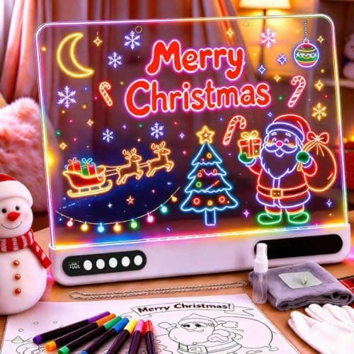 16" LED Drawing Board for Kids, Birthday Gift for Girls & Boys, White | Rechargeable 1500mAh, 7 Colors Markers,10 Neon Glow Dimmable Light Up Message Note Writing Board Toys for Girls Ages 3+