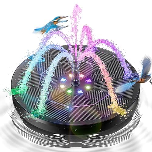 نافورة تعمل بالطاقة الشمسية بقدرة 3.5 واط مزودة بمصابيح LED RGB بـ 7 ألوان وبطارية سعة 2000 مللي أمبير في الساعة (سوداء)