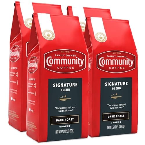 Community Coffee Signature Blend, 128 Ounces Ground Coffee, Dark Roast, 32 Ounce Bag (Pack of 4)