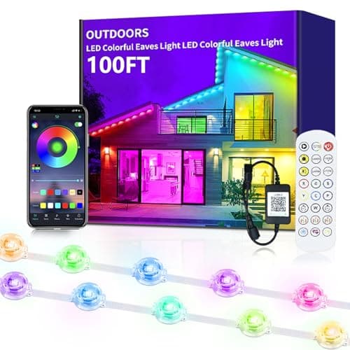 Zhoubbsb Permanent Outdoor Lights, 100FT RGB+IC Smart Eaves Lighting with 50 LEDs, 16 Million Colors, IP68 Waterproof, for Year-Round and Holiday Use