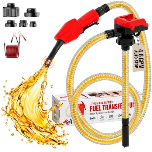 FUDUOO Cordless Fuel Transfer Pump, 4.6GPM Gas Can Pump with Auto-Stop | Battery Powered Fuel Pump Compatible with DeWalt 20V & Milwaukee 18V Batteries, Portable Gas Pump 59" Hose & 5 Adapters