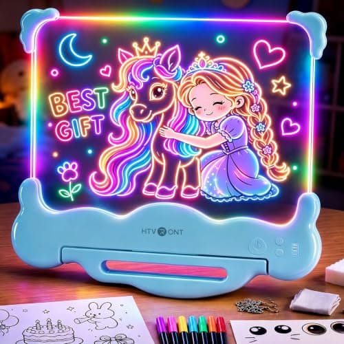 LED Drawing Board for Kids, Birthday & Christmas Gift Idea for Girls & Boys | HTVRONT 16" Rechargeable Doodle Glow, Detachable Panel, 13 Light Effects, Halloween Toys for Kids, Toys for Girls Age 4-12