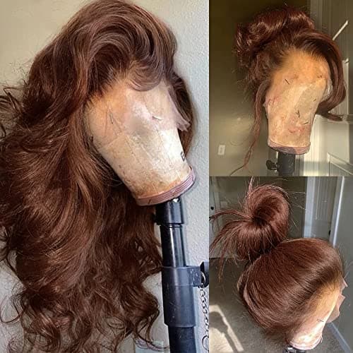 FKFO 200% Density Chocolate Brown Human Hair Wigs 13x4 Body Wave Lace Front Wig Pre Plucked Chestnut Brown Colored Human Hair Wigs For Women HD Transparent Lace Front Wig 24 Inch