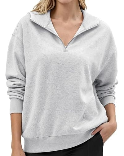 keriffe Womens Hoodies Quarter Zip Pullover Sweatshirt with Pocket Grey | Comfort Relaxed Fit Hoodie,Half Zip Winter Sweatshirt,Fall Fashion Outfits Y2K Clothes