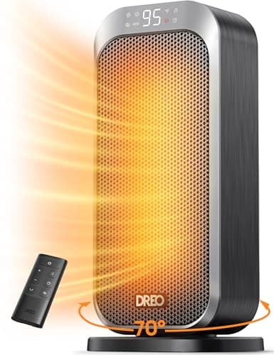 DREO Quiet Space Heater, 1500W Portable Heaters for Indoor Use with Remote | 70° Oscillation, 11.5 ft/s Fast, 8 Safety Protection, Adjustable Thermostat, Electric Heater for Office Bedroom, 12H Timer