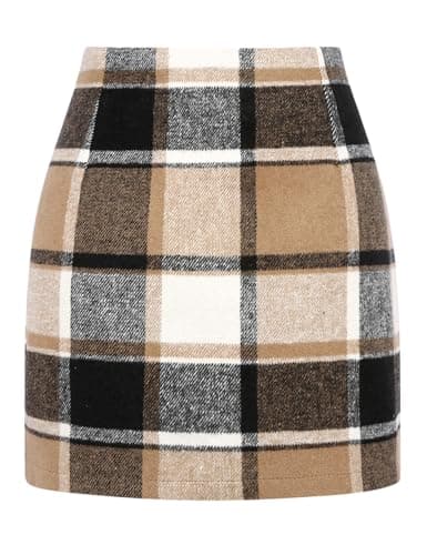 IDEALSANXUN Womens High Waist Plaid Skirt Bodycon Pencil Wool Mini Skirts | Side Zipper Fly, Above the Knee Length, High Waisted with Soft Fully Lined, Fall Fashion Outfits Winter Clothes