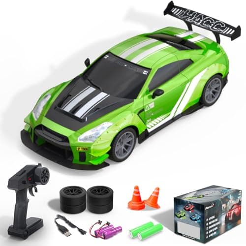 RACENT RC Drift Car, 1:20 Scale 2.4GHz Remote Control Cars for Boys | Drifting & Racing Tires, 4WD 20KM/H, LED Lights, 2 batteries, High Speed RC Sports Vehicle for Kids Adults