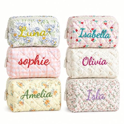 VKPOYNRO Custom Embroidered Flower Cosmetic Bag with Assorted Floral Designs. Portable Zipper Makeup Storage Pouch, Ideal for Daily Life and Travel, Gift for Ladies and Wedding Bridesmaids.