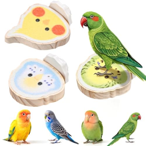 3 Pack Bird Perch Platform, Natural Wood Parrot Stand Perch with Sand Surface, Bird Cage Grinding Perch Toy for Nail Trimming, Rest Station for Budgies, Lovebirds, Parakeets, Small Conures