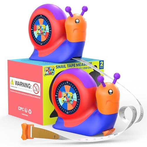 PLAYPARTY 8ft Tape Measure for Kids, STEM Educational Tool with Level, Protractor and Eraser, Retractable Snail Shaped Measuring Tapes, Child-Safe Gift for Boys & Girls 3+, Double Blue