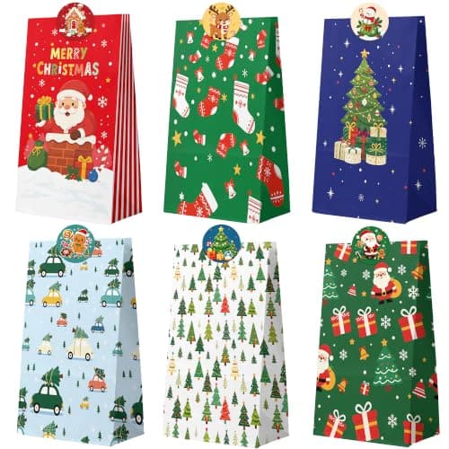 Christmas Gift Bags,Christmas Treat Bags with Stickers,Xmas Bags for Gifts | 24Pcs Christmas Bags for Gifts,Xmas Party Favors for Kids,Xmas Gifts Wrapping Party Favors,Christmas Goodie Bags