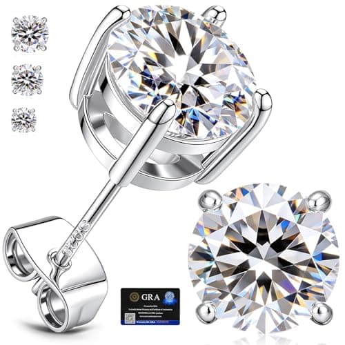 adoyi Moissanite Diamond Stud Earrings for Women Men 925 Sterling Silver Post Hypoallergenic 18K White Gold Plated Flat Back Stud Earring Jewelry Round Cut D Color VVS1 Clarity Gift for Women 1.0CT