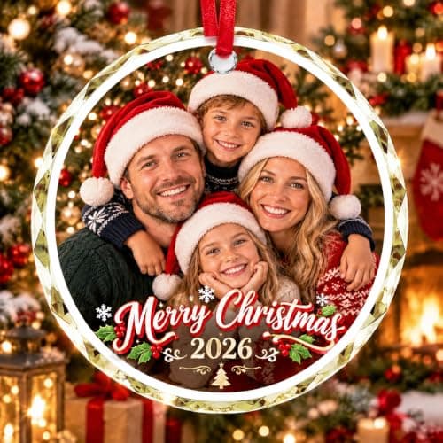 Custom Photo Personalized Crystal Christmas Ornament, Custom Text Keepsake Hanging Ornament, Christmas Memorial Gift for Family Wedding New Home