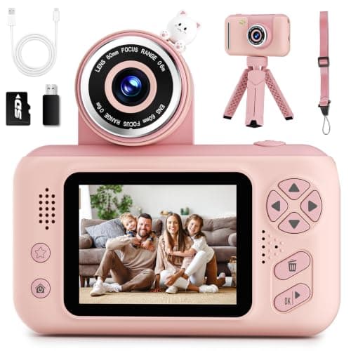 Makolle Kids Camera Toys for Girls 3-12 Year Old,HD Digital Video Camcorder Camera with Tripod,Children Chritmas Birthday Gift with SD Card-Pink
