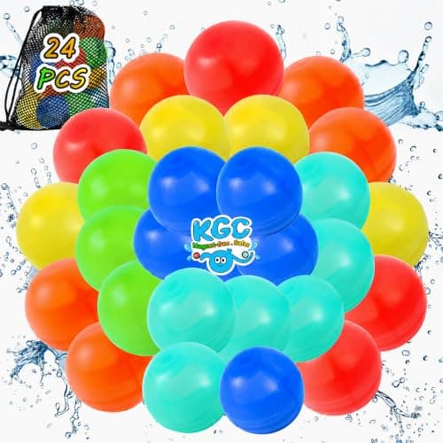 24 PCS Reusable Water Balloons - No Magnets, Self Sealing Silicone Water Bomb with Mesh Bag, Quick Fill Water Splash Ball for Outdoor Activities, Summer Toys Swimming Pool Toys Party Gift for Kids