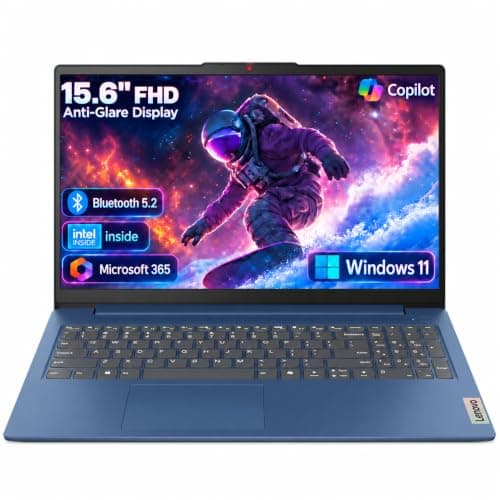Lenovo Business 15.6" FHD Laptop, Intel Processor, 8GB DDR5, 128GB Storage | With 500GB Ext HDD, Office 365, Copilot AI, WiFi 6, USB-C, Anti-Glare Screen, Long Battery Life, Windows 11, Abyss Blue