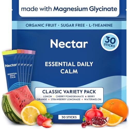Nectar Calm Magnesium and Ashwagandha Drink Mix - Sugar Free Cortisol Reducer* & Sleep Aid - with Vitamin D, L-Theanine, Electrolytes - Deep Sleep, Relax, Focus & Calm (Variety 30 Sticks)