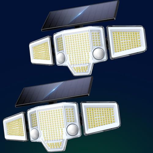 TuyLuxe Solar Flood Lights,4000LM Dual Motion Sensor Outdoor Lights, 2 Pack | 366 LED 300° Solar Motion Lights Outdoor, Large Solar Panel, 3500mAh, IP65 Waterproof Outside Security for Yard Patio Garage