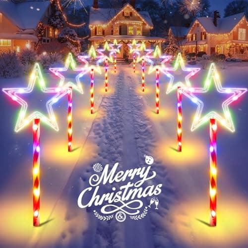 10 Pack Solar Christmas Pathway Lights Outdoor Candy Lights, Multicolor | Color Changing Solar Lights with USB Charge, 150 LEDs, 10 Modes Waterproof Outdoor Christmas Decor for Path Yard Walkway