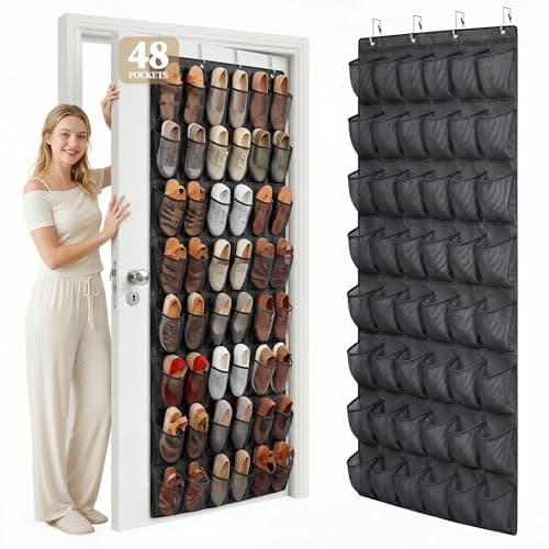Ordovibe 48 Pockets Over the Door Shoe Organizer, Mesh Hanging Shoe Rack for Women, 6-Column Heavy Duty Shoe Storage for Sneakers & Heels, Behind Door Holder for Entryway Bedroom Dorm College, Black