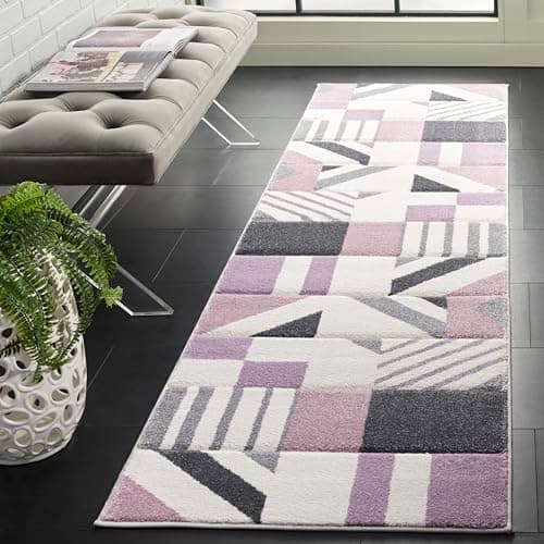 SAFAVIEH Runner Rug 2'3"x8' - Hollywood Collection - Modern Design, Ivory & Purple, Non-Shedding & Easy Cleaning, Ideal for Entryway, Hallway, Kitchen (HLW709D)