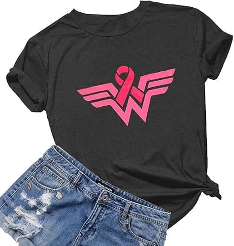 BEBNKGK Breast Cancer Shirts for Women Breast Cancer Awareness Shirt Cancer Survivor Shirt Short Sleeve Tops(Black,S)