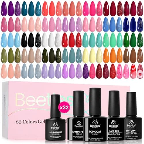 Beetles Gel Nail Polish Kit with U V Light - 80Pcs 55 Colors Gel Nail Kit | Color Enchantment with Everything Base Top Coat Beginner Starter at Home Nails Kit Manicure DIY Salon Tools Gifts for Women