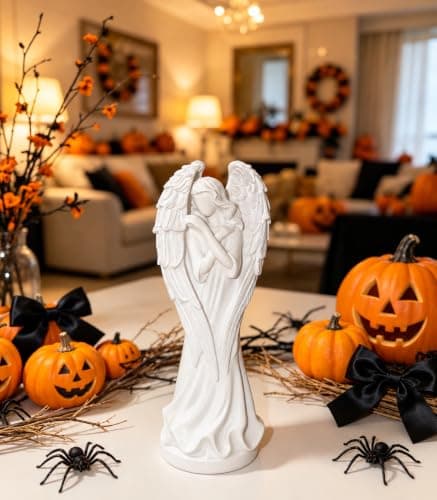 IEMOIAJH Resin Angel Figurine, Hand-Painted Cherub Guardian Statue, Tabletop Ornament for Home Office Shelves, Sympathy Remembrance Desktop Decor - 6.22inch