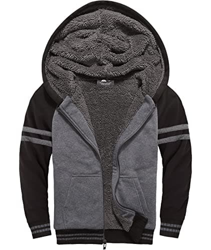 LLdress Boys Hoodie Kids Fleece Sherpa Lined Jacket Youth Zip Up Heavyweight Hooded Sweatshirt Teen Winter Warm Coat Black Grey Size 6-7