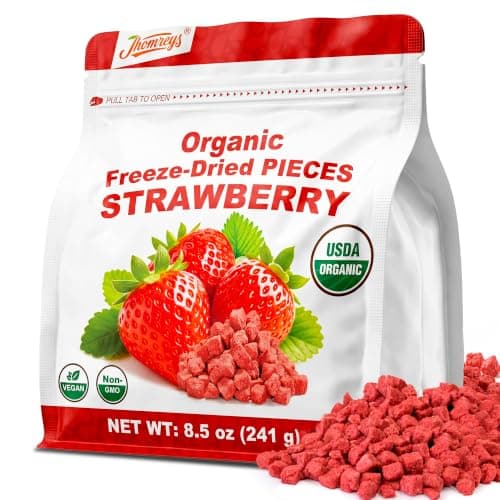 Organic Freeze Dried Strawberries Pieces, Dehydrated Fruit & Dry Berries | For Breakfast Cereal Dessert Salad Yogurt Baking Decoration Portable No Sugar Added Fruit, Non GMO Gluten Free Vegan 8.5 oz