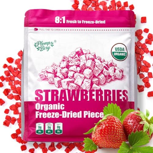 Organic Freeze Dried Strawberries Pieces 9.3oz, Dehydrated & Dry Berries | For Breakfast Cereal Dessert Salad Yogurt Baking Decoration Portable No Sugar Added Fruit, Non GMO Gluten Free Vegan