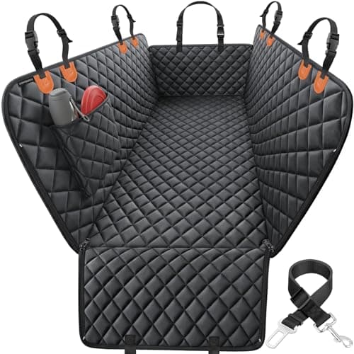 URPOWER Dog Car Seat Cover for Back Seat, 100% Waterproof Hammock for Car | 600D Oxford, Zippered Side Flaps, Scratch Resistant, Non-Slip, Easy to Install, With Seatbelt, For Sedan, SUV & Compact Truck