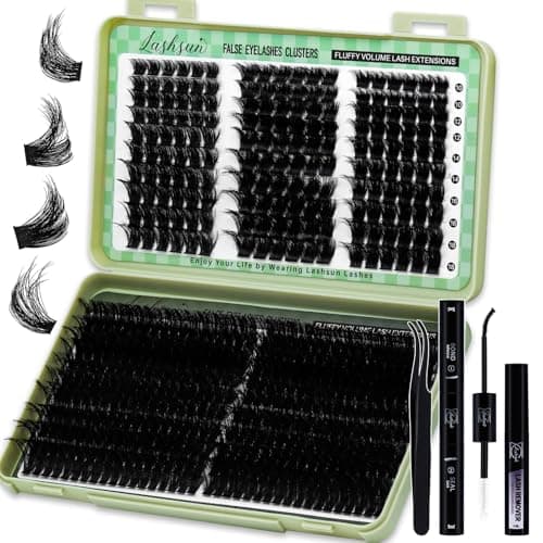 LASHSUN Thick Fluffier 200D Lash Clusters Kit 540pcs D Curl 4 Styles 10-22mm Cluster Lashes Kit Soft and Comfortable False Eyelashes Extension Kit, DIY Long Lasting Lashes At Home