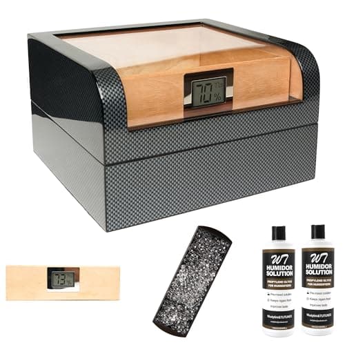 Wudytim Cigar Humidor, Handcrafted Top 270° Elegant Glossy Spanish Cedar Cigar Box with Easy Humidification System, Accurate Digital Hygrometer