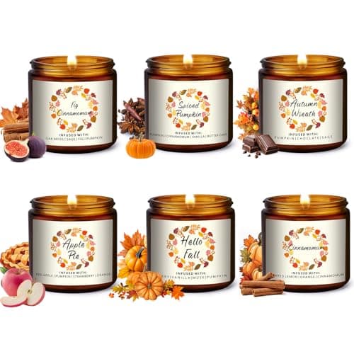 Fall Candles Gifts Set 6 Pack Soy Wax Scented Candle 27 OZ 200 Hrs Burn,Scents of Berry,Sugar,Spiced Apple,Autumn Breeze,Cinnamon,FIG,Pumpkin,Fall Decorations for Home,Halloween Candles, Autumn Decor