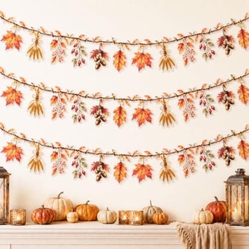 3 Pcs Fall Leaves Garland for Thanksgiving Decorations