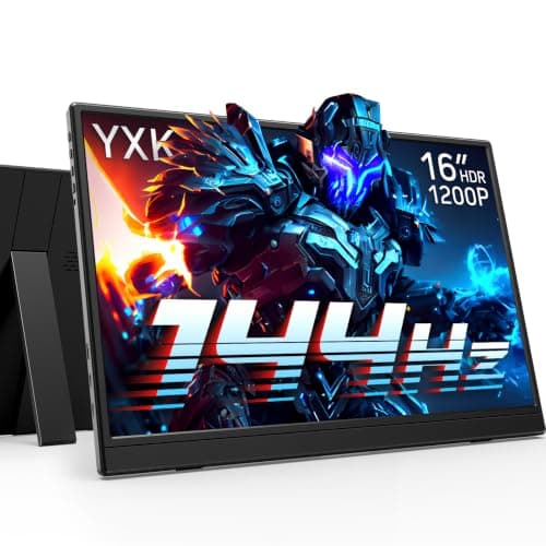 Yxk Portable Monitor 16 inch 1200P 144Hz IPS HDR Ultra-Slim Gaming Monitor | Dual Speakers USB-C HDMI Second Screen for Laptop PC Mac Phone Xbox PS4/5 Switch, VESA Kickstand, Zero Frame Travel