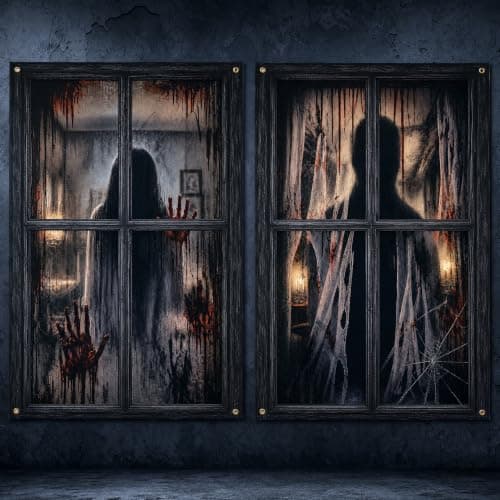Ofrinxs Halloween Window Decorations, 2 Pcs Scary Door Cover Curtains