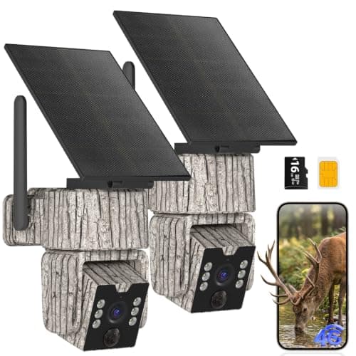 4G LTE Cellular Solar Trail Camera,2K PTZ Game Cam,No WiFi Need,Color Night Vision/2-Way Audio/Auto Tracking/PIR Motion Alert,Preinstalled SIM & 16GB TF Card for Outdoor Farm Hunting,IP65,2 Pack